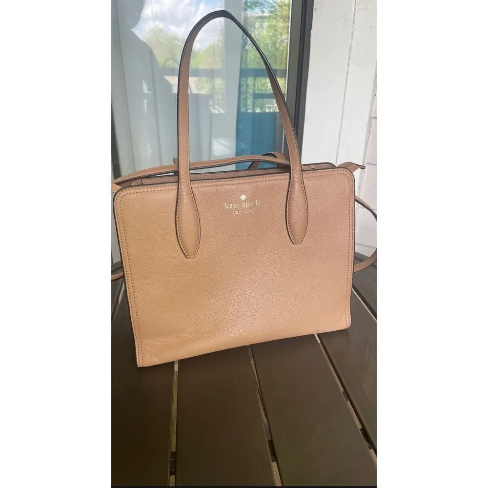 Kate Spade Pebbled Leather Rowe Medium Top Zip Satchel Warm Beige